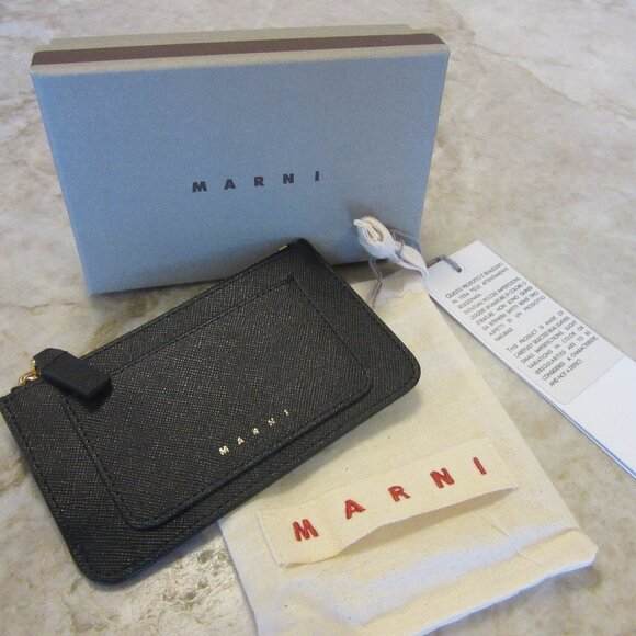 Marni Handbags - MARNI Zipped Coin & Card Case in Black Saffiano Leather MSRP $395